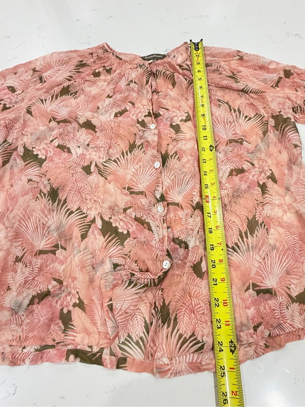 Silk Tommy Bahama Pink Button-Front Blouse Top Tropical Coastal Boho Medium - Picture 7 of 11